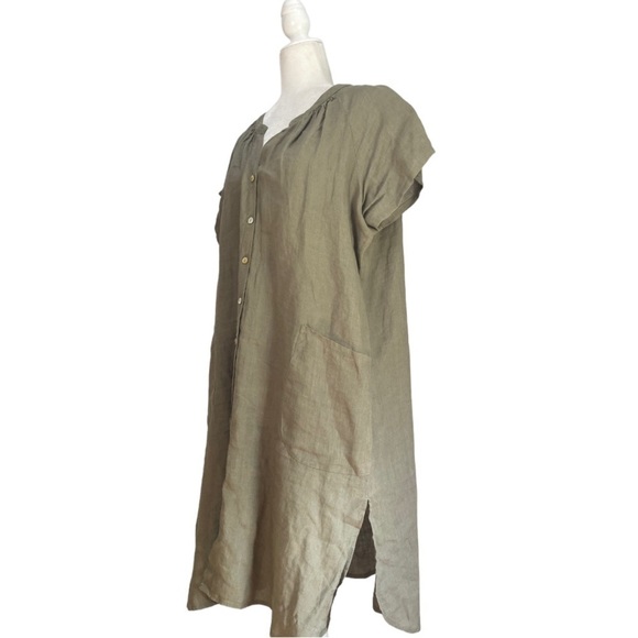 Kyla Seo Bohemian 100% Linen Tunic Dress XXL in Khaki Green - Picture 3 of 10